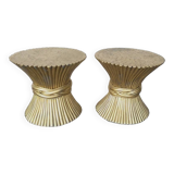 Set Of 2 Vintage Side Tables In Wheat Sheaf Shape By Mcguire - 1970S