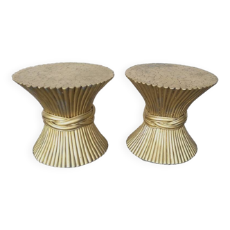 Set Of 2 Vintage Side Tables In Wheat Sheaf Shape By Mcguire - 1970S