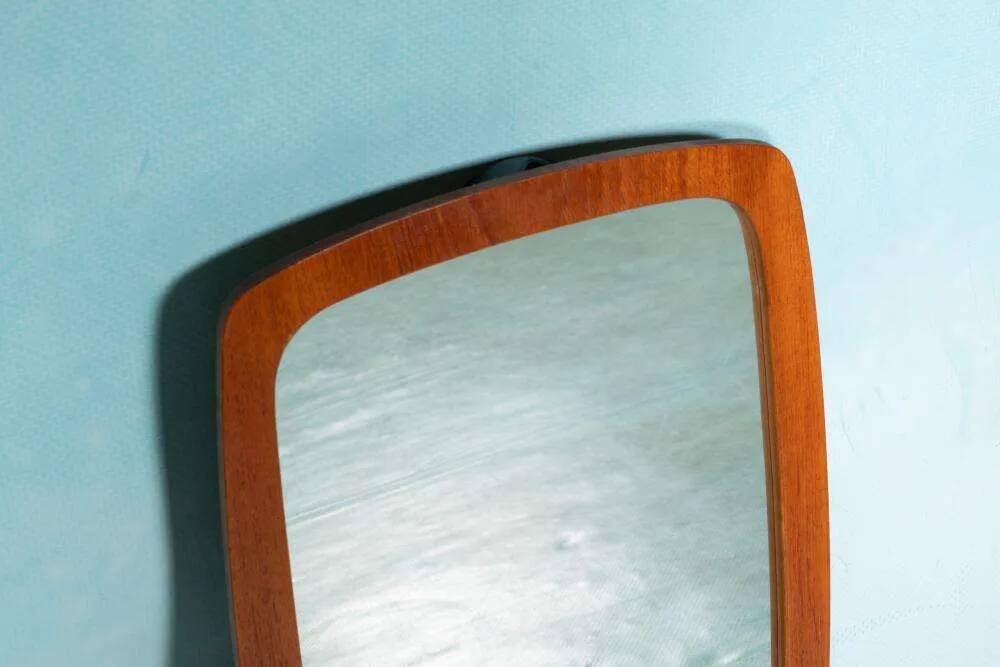 Vintage organic mirror from the 1960s in teak, mid-century mirror.