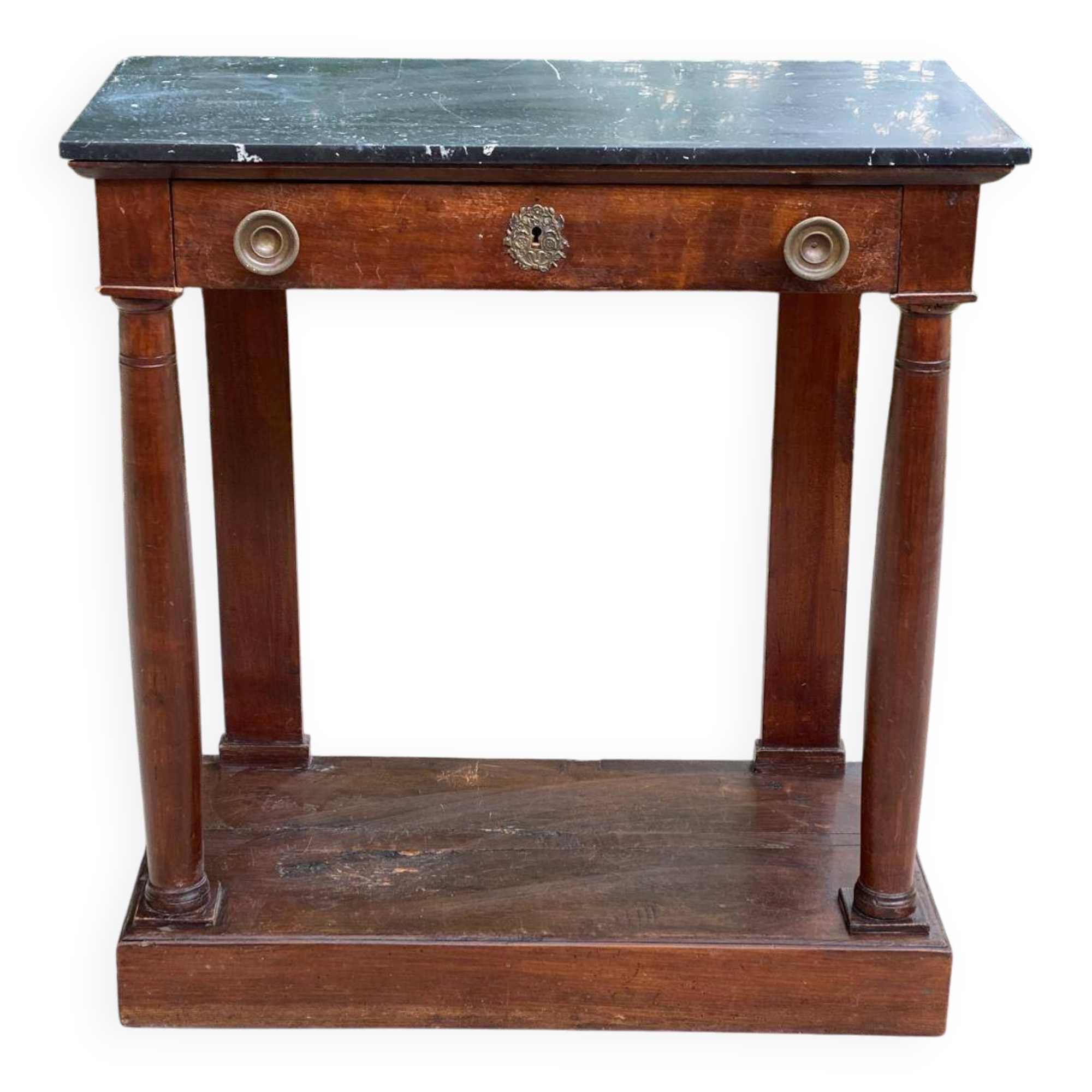 19th century empire console, solid wood and gray marble