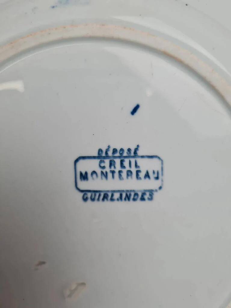 Antique flat plate Creil & Montereau "garlands" blue decoration