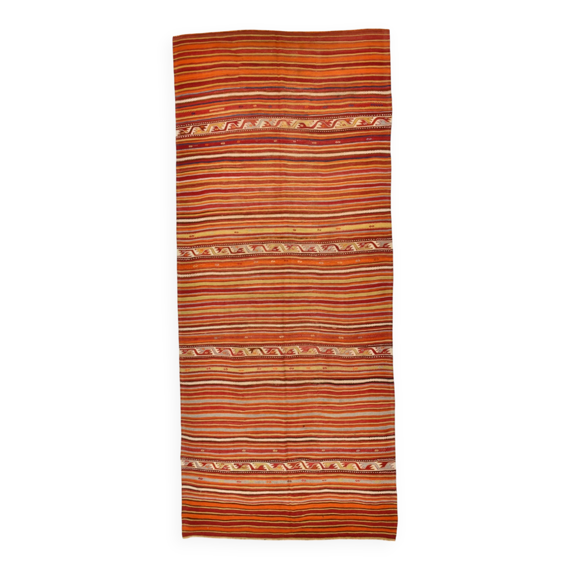 158x390Cm Peach & Red Handmade Kilim Rug