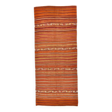 Tapis Kilim fait main pêche et rouge 158 x 390 cm