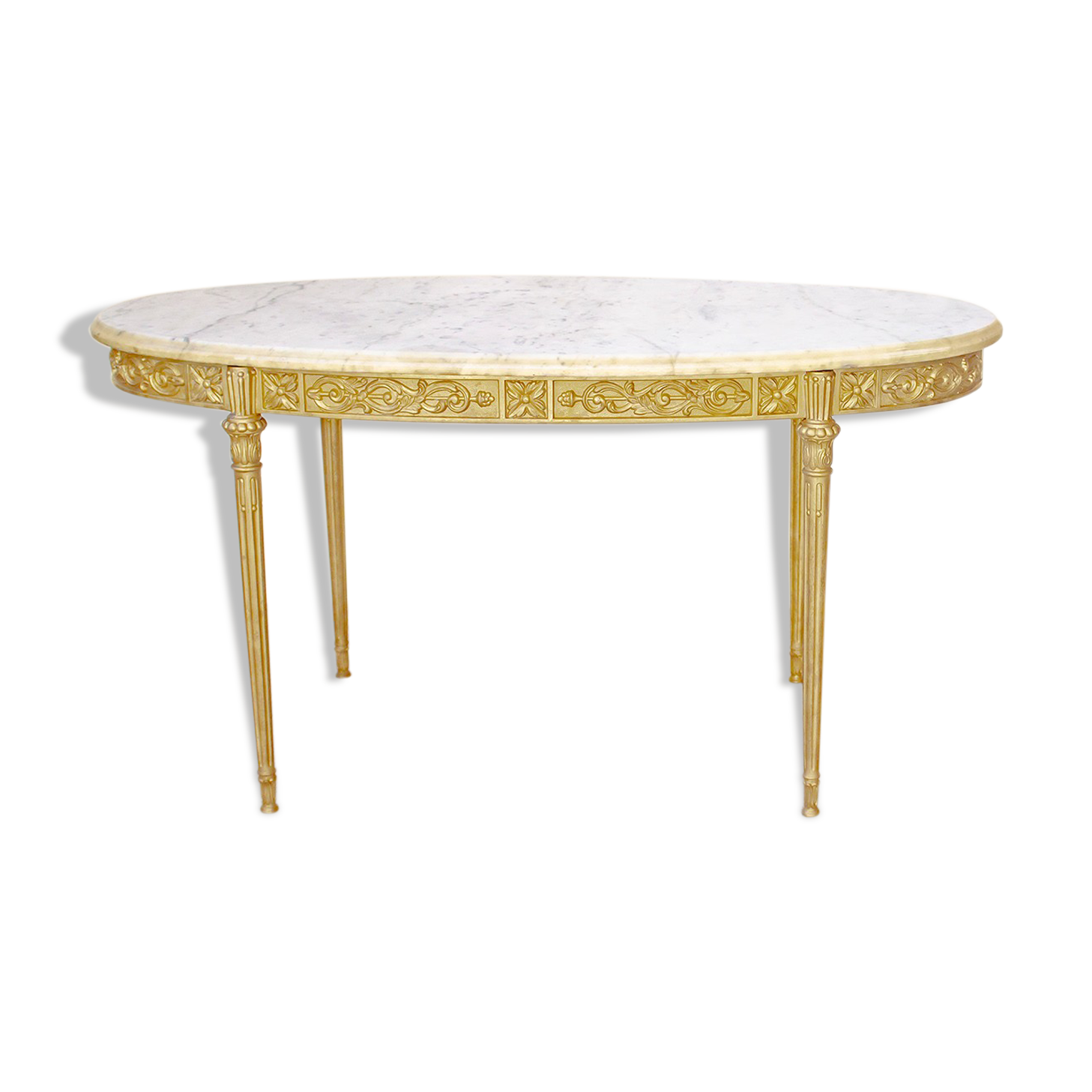 Oval coffee table in marble and brass