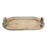 Oval silver plated metal dish with swan head handles