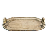 Plat oval en métal argenté avec poignées en tête de cygne