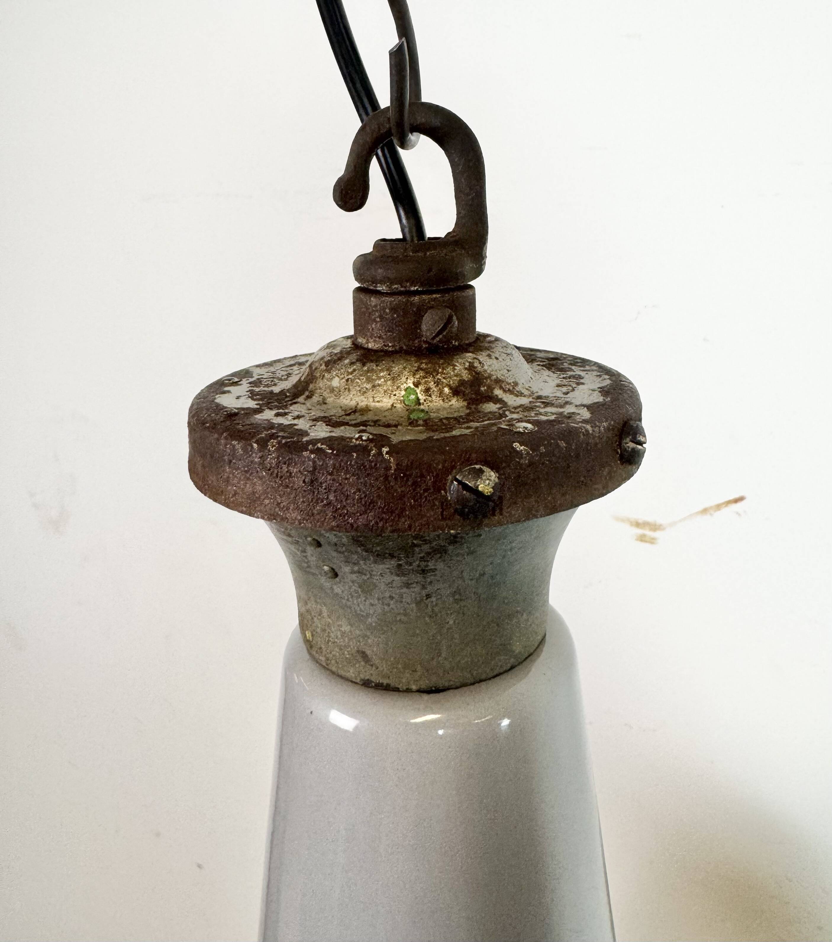 Large Industrial British Grey Enamel Factory Pendant Lamp from Benjamin, 19