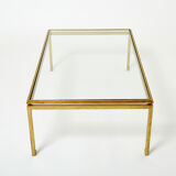 Table basse fer battu doré verre Maison Ramsay 1950