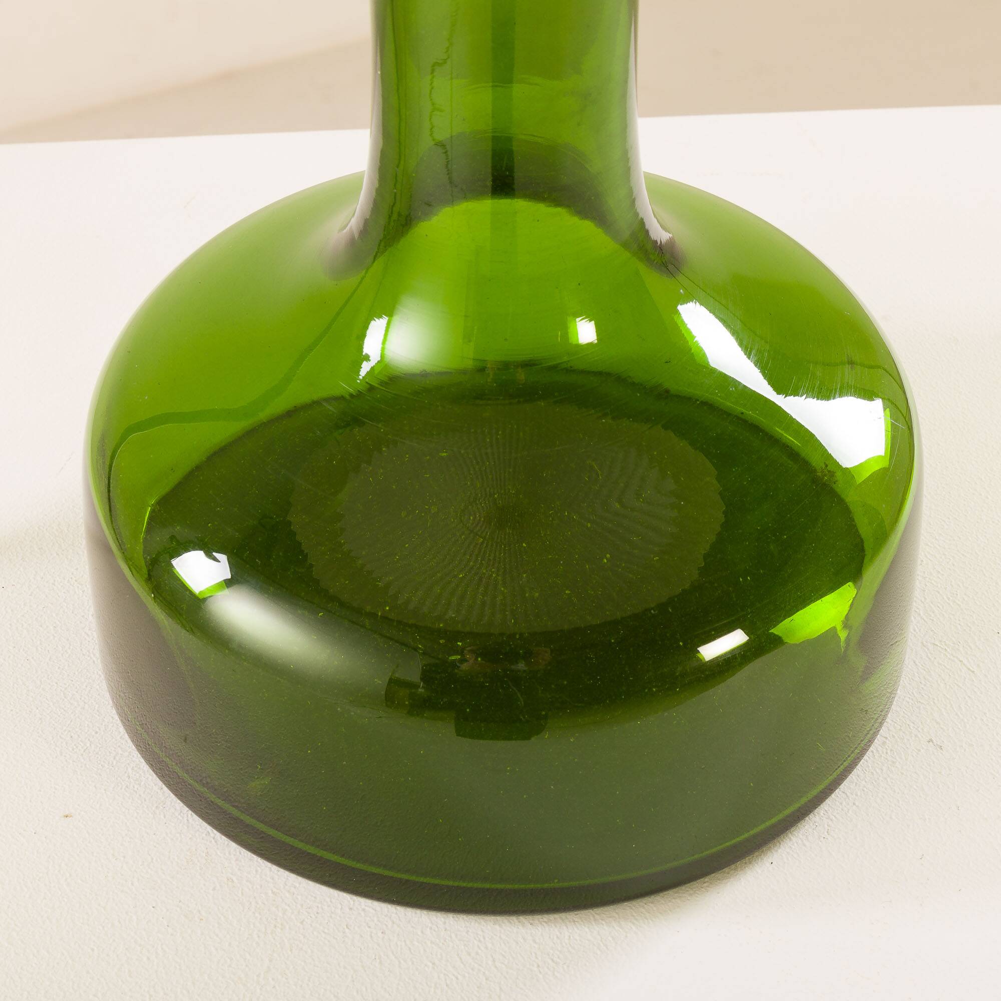 Holmegaard XL deep green lamp with Le Klint shade, 1960s
