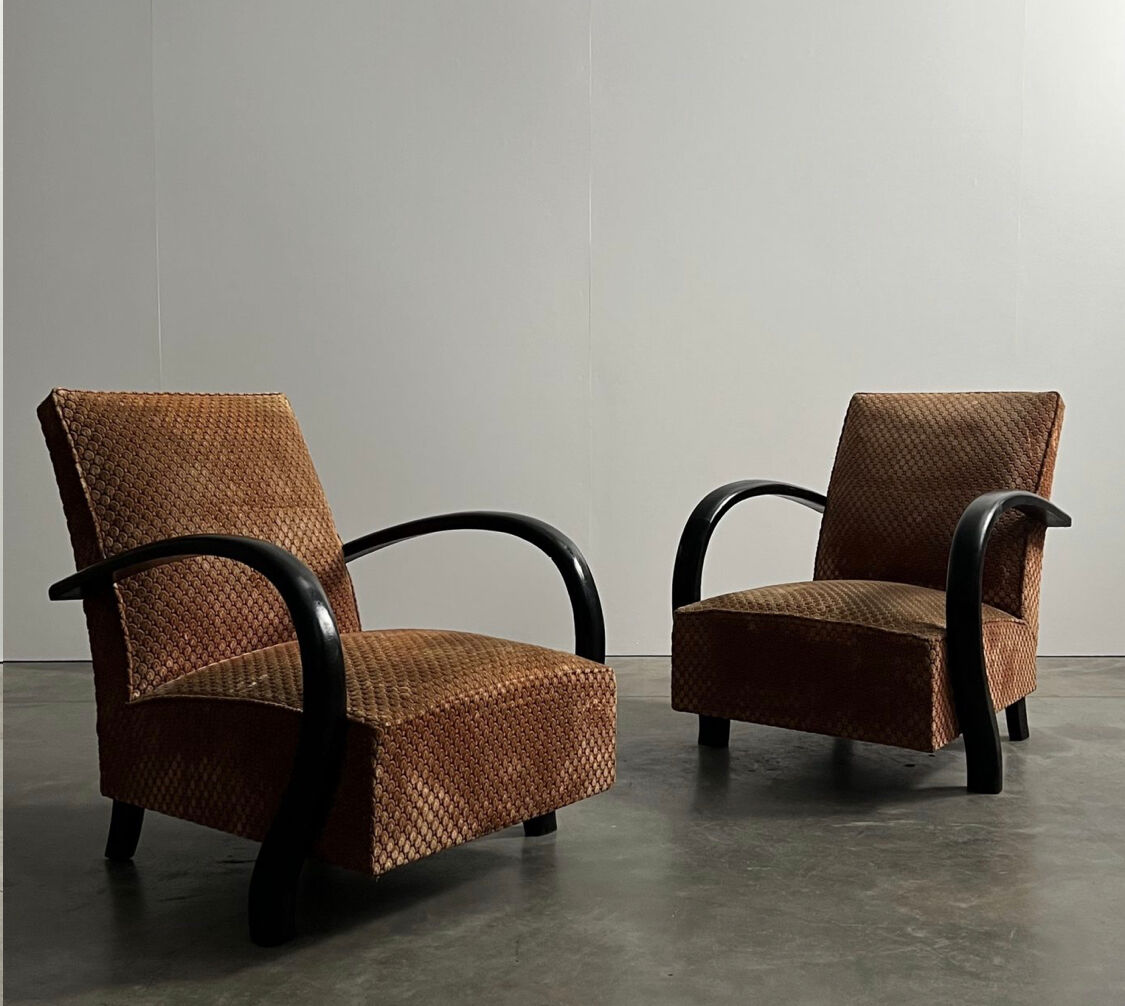 Pair of art deco velvet armchairs