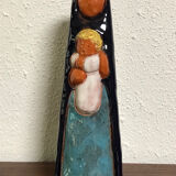 Virgin child statuette glazed terracotta