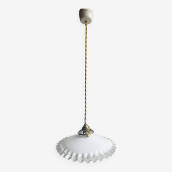 Suspension en opaline vintage avec pavillon porcelaine