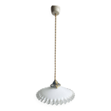 Vintage opaline pendant light with porcelain pavilion
