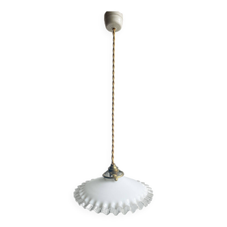 Suspension en opaline vintage avec pavillon porcelaine