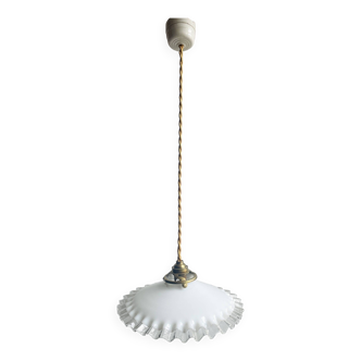 Vintage opaline pendant light with porcelain pavilion