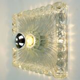 Heavy mid century ice glass wall lamp 1960s 70s sconce hustadt-leuchten