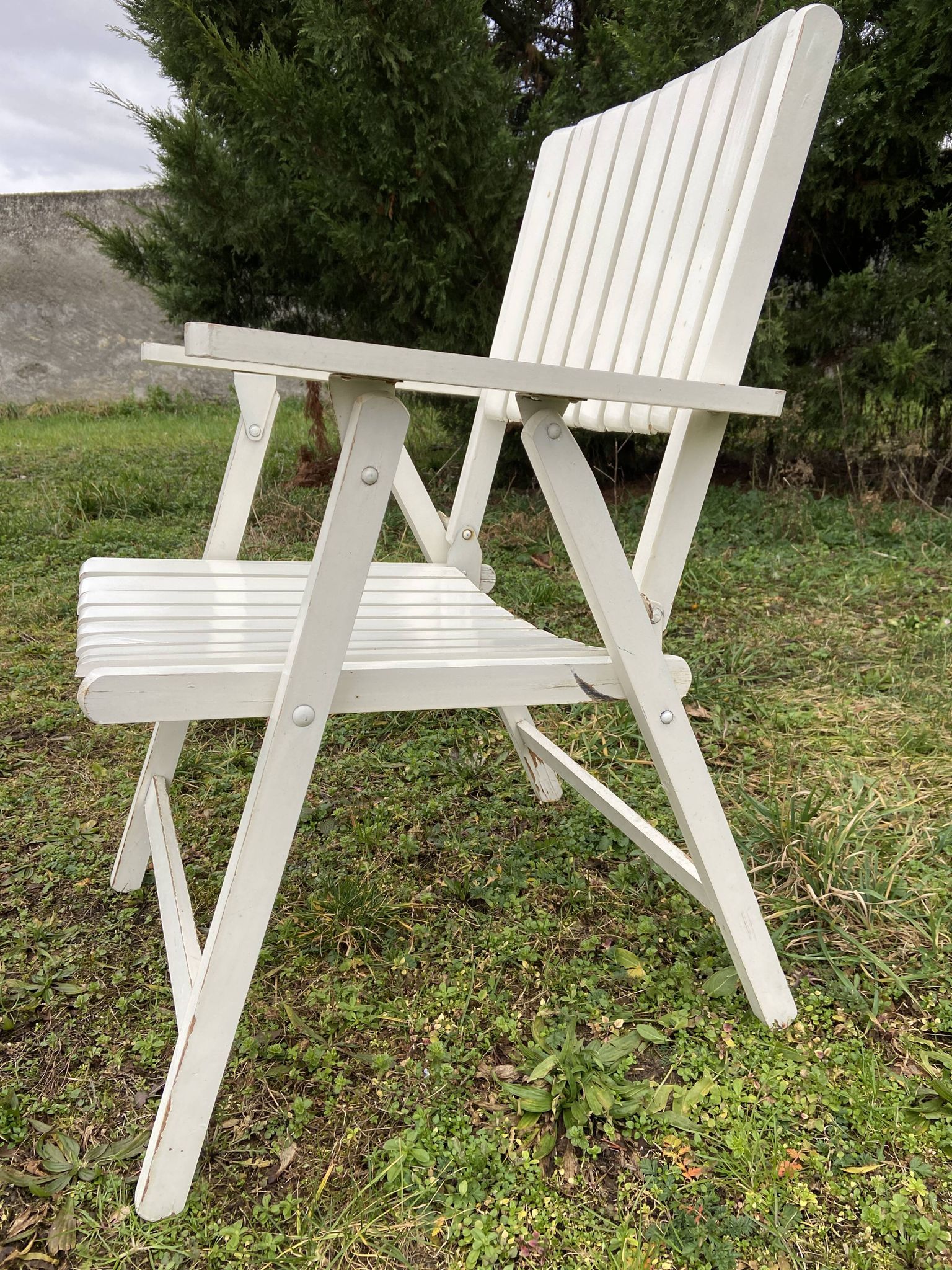 6 fauteuils de jardin bois vintage pliant