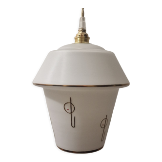 White opaline pendant lamp with gold décor