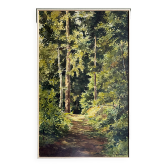 Watercolor Painting Jeep Nefkens (1926/1999) Watercolor "Forest Path"