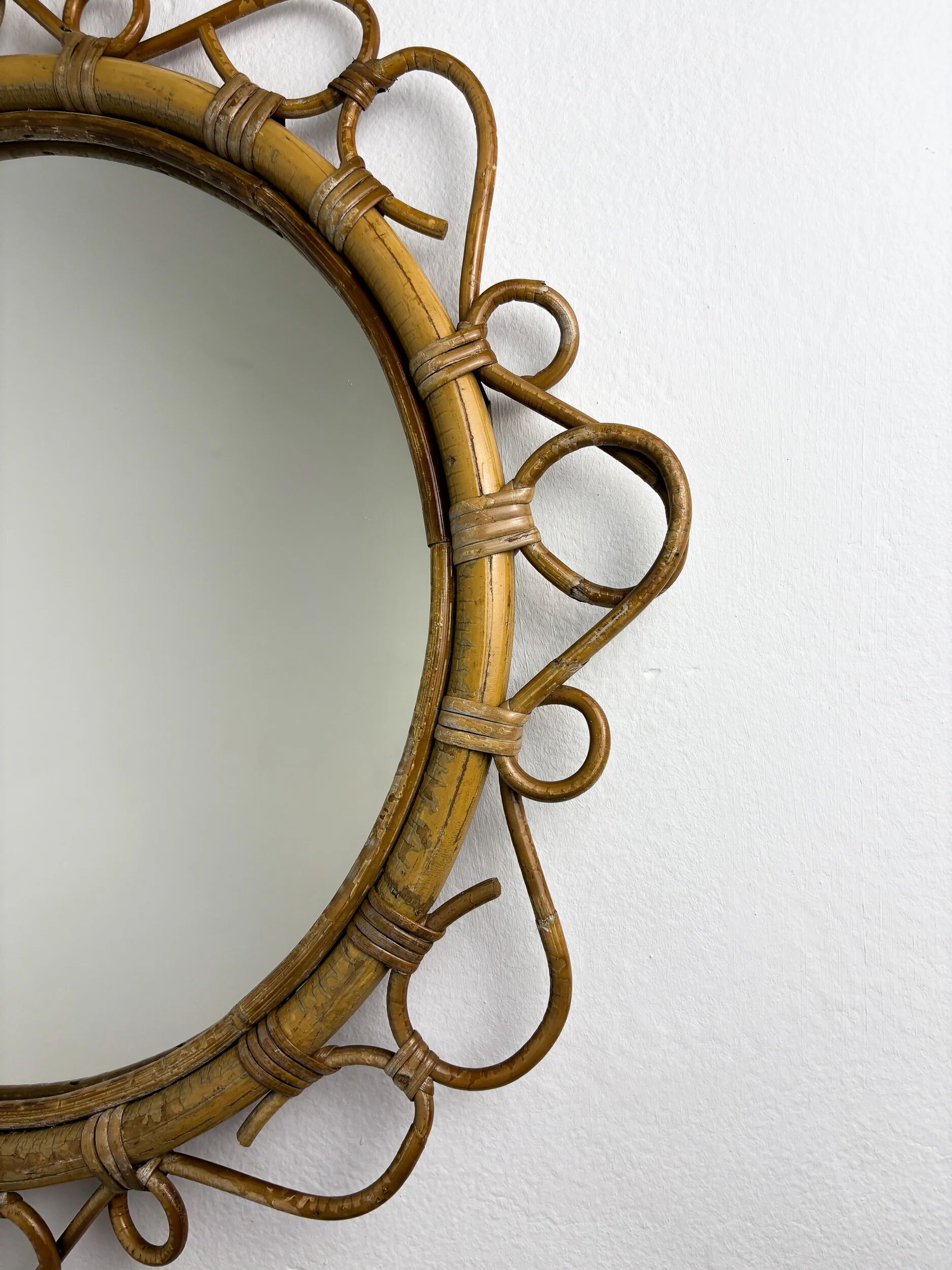 Spanish rattan bamboo oval mirror, 1960s