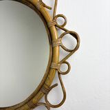 Spanish rattan bamboo oval mirror, 1960s