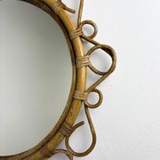 Spanish rattan bamboo oval mirror, 1960s