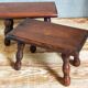 Pair of vintage solid turned wood footstools