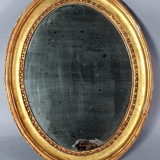 Oval mirror carved wood frame beaded gilded circa 1800 44x35cm SB
