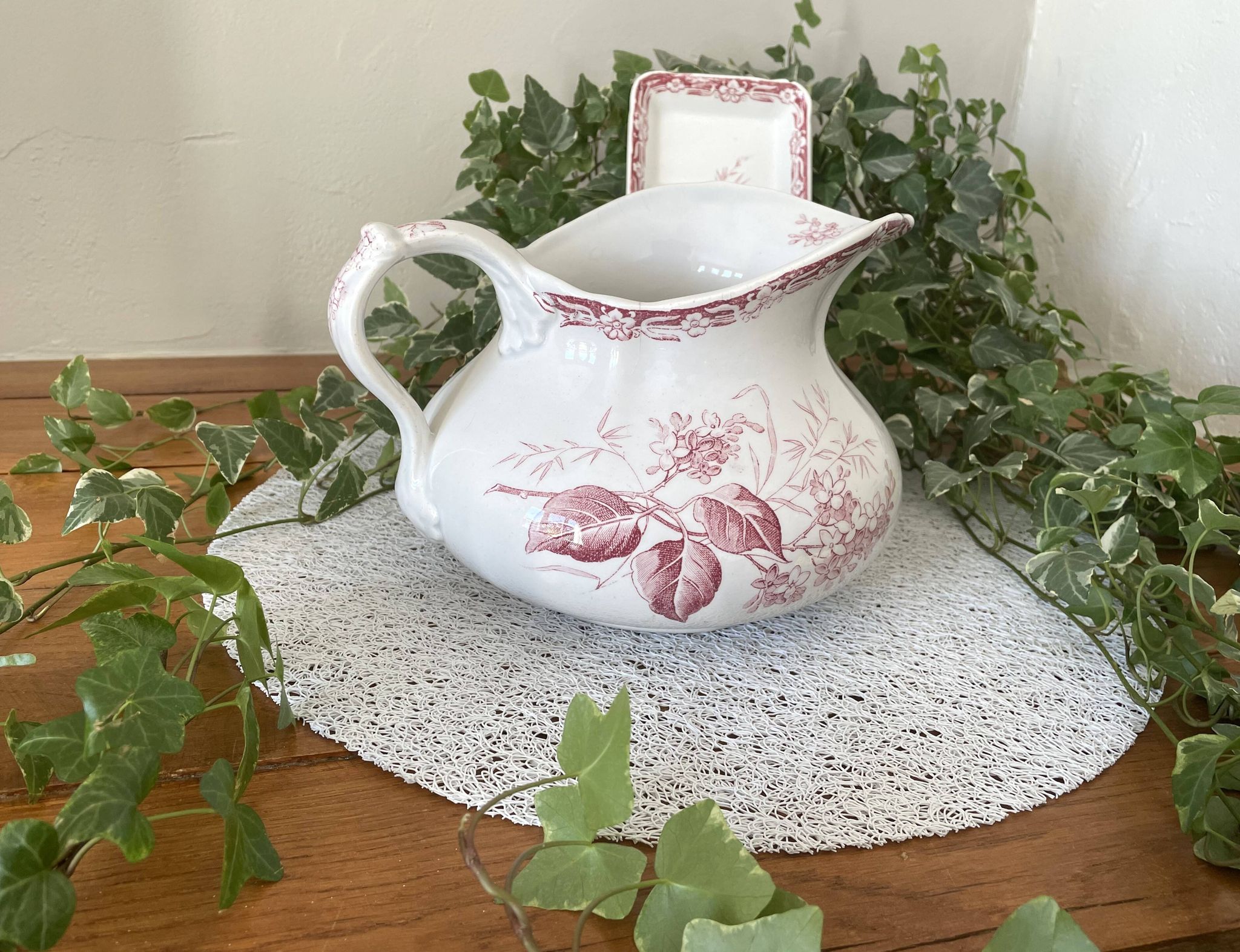 Antique earthenware jug & brush holders from Creil & Montereau