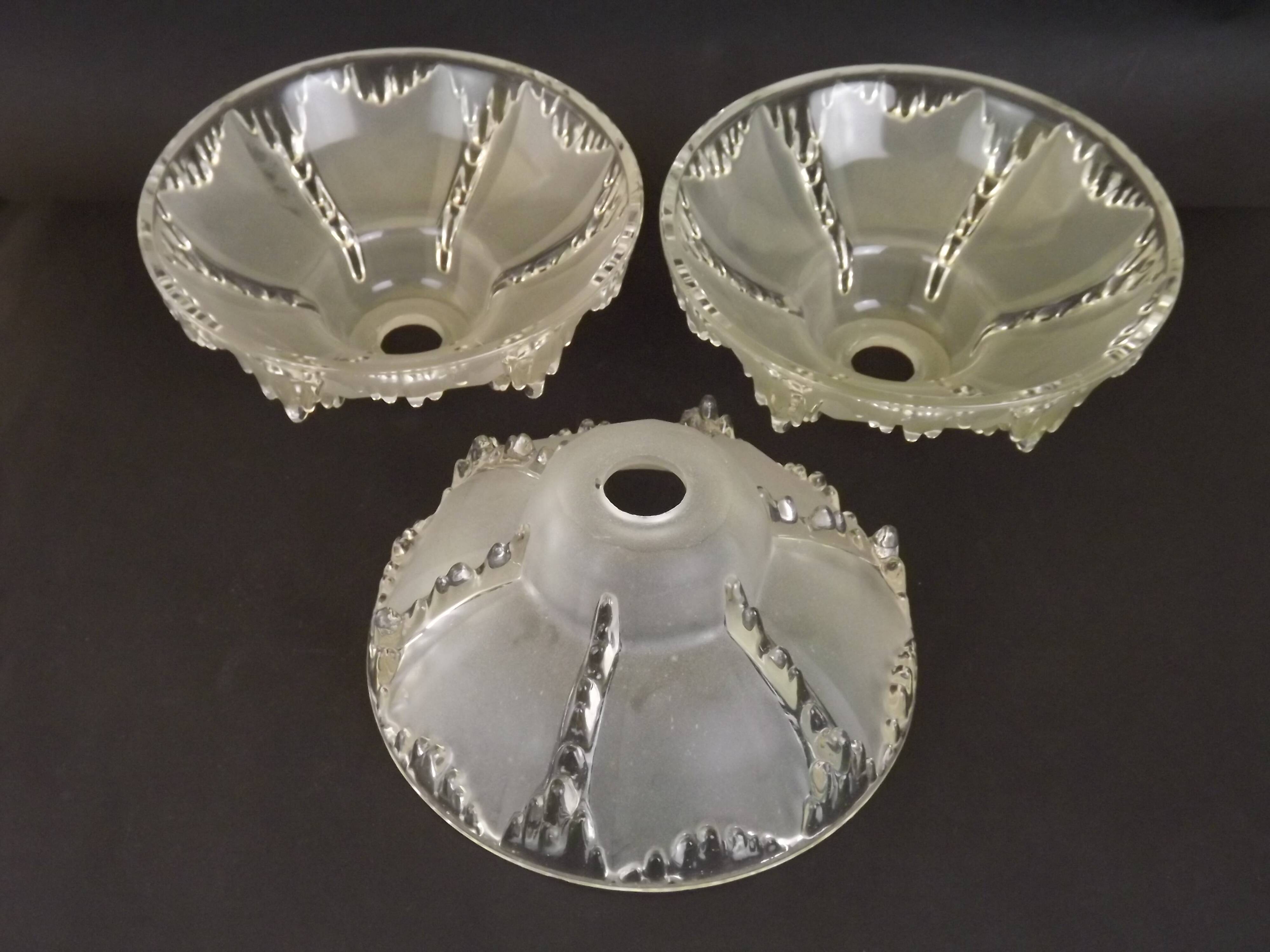 Signed ezan france frosted glass icicle shades set of 3 – art deco lighting