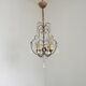French Vintage 4 Light Metal Cage Chandelier with White Murano Drops and Beads