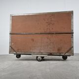 Vintage industrial steel and wooden trolley, 1950s
