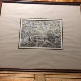 Painting j. garelli winter landscape 01/86 under glass + wood frame