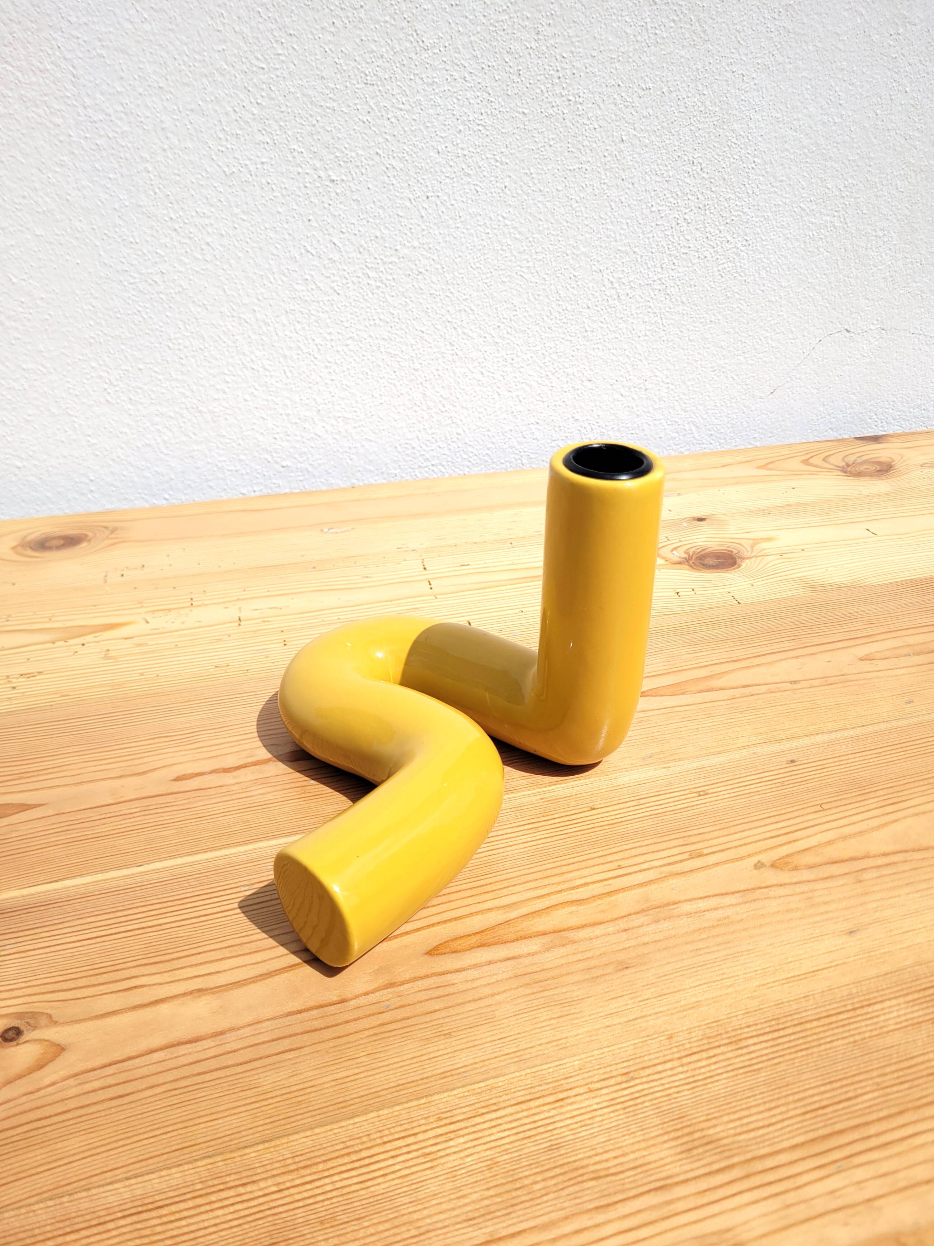 Yellow ceramic twist candle holder