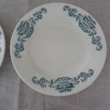 5 Plates flat Longchamp Lutèce faience old laurel green iron earth
