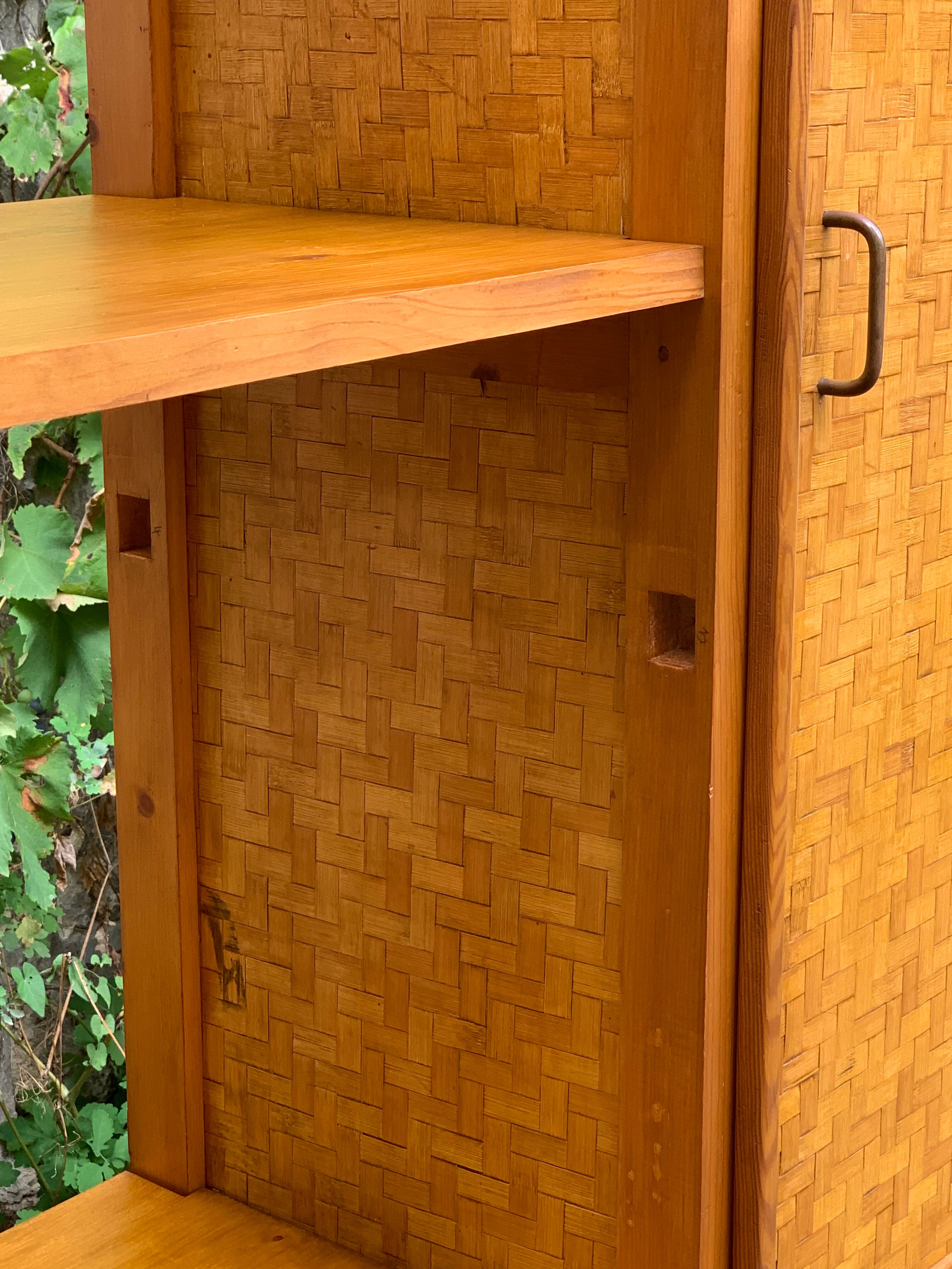 Bamboo cabinet woven and modular pine vintage 1960