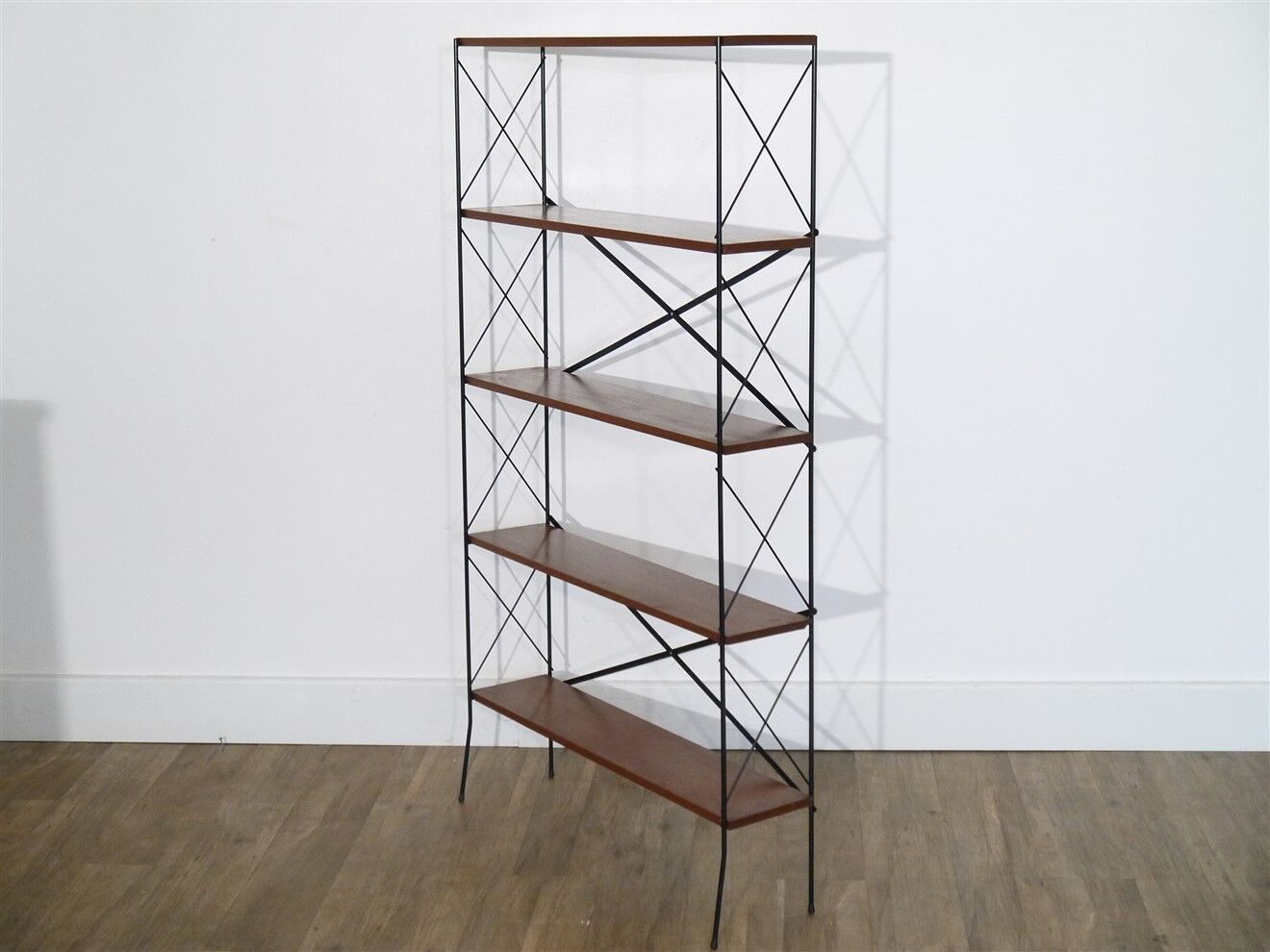 Vintage self-supporting teak and metal shelf 1960