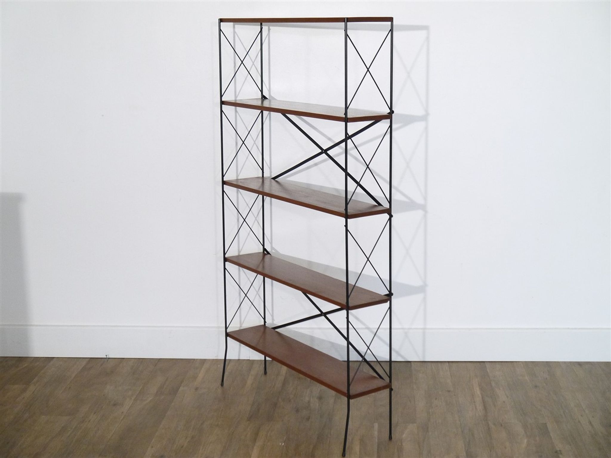 Vintage self-supporting teak and metal shelf 1960