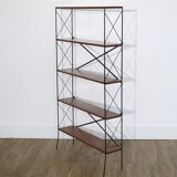 Vintage self-supporting teak and metal shelf 1960