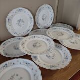 Series 10 flat plates Arcopal, white opaline with blue flowers
