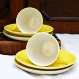A pair of vintage bright yellow Poole Pottery - Two cups, saucers and ace