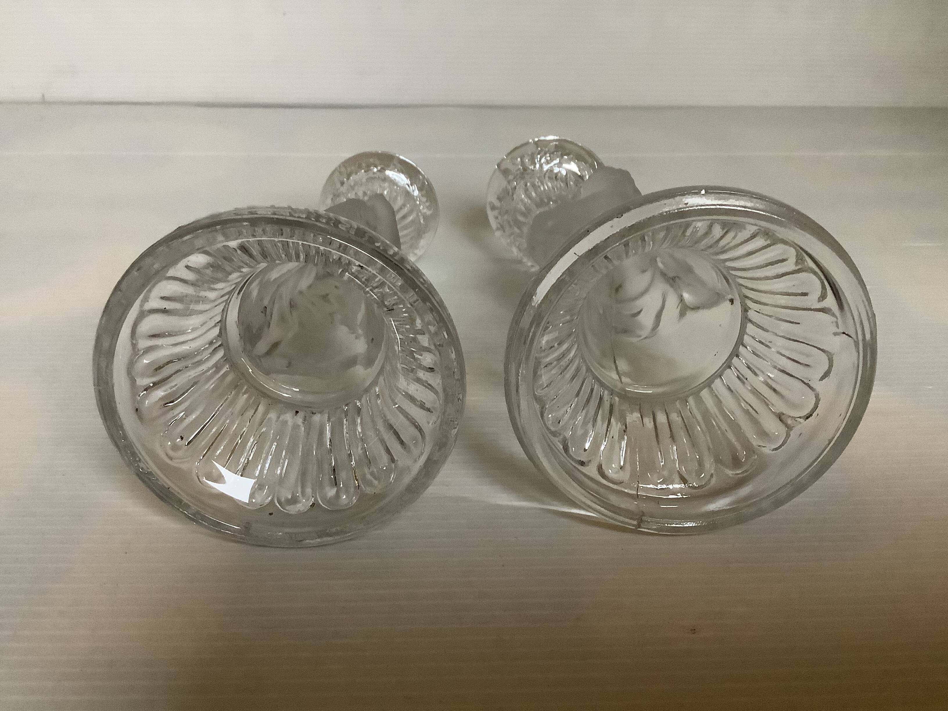 Trio of frosted molded glass angel candle holders