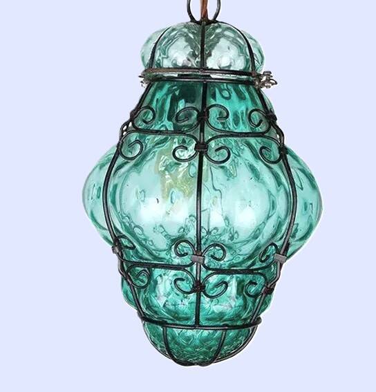 Green Seguso Murano Caged Glass Lantern, Italy, 1940s