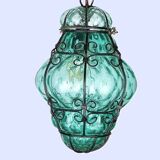 Green Seguso Murano Caged Glass Lantern, Italy, 1940s