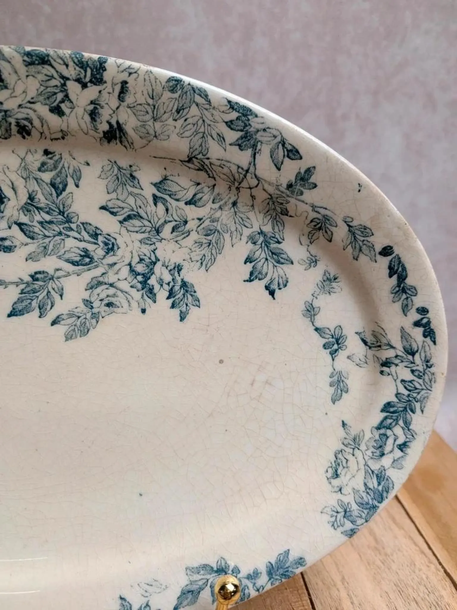 Old Ravier Iron Earth Creil-Montereau – Blue floral decoration