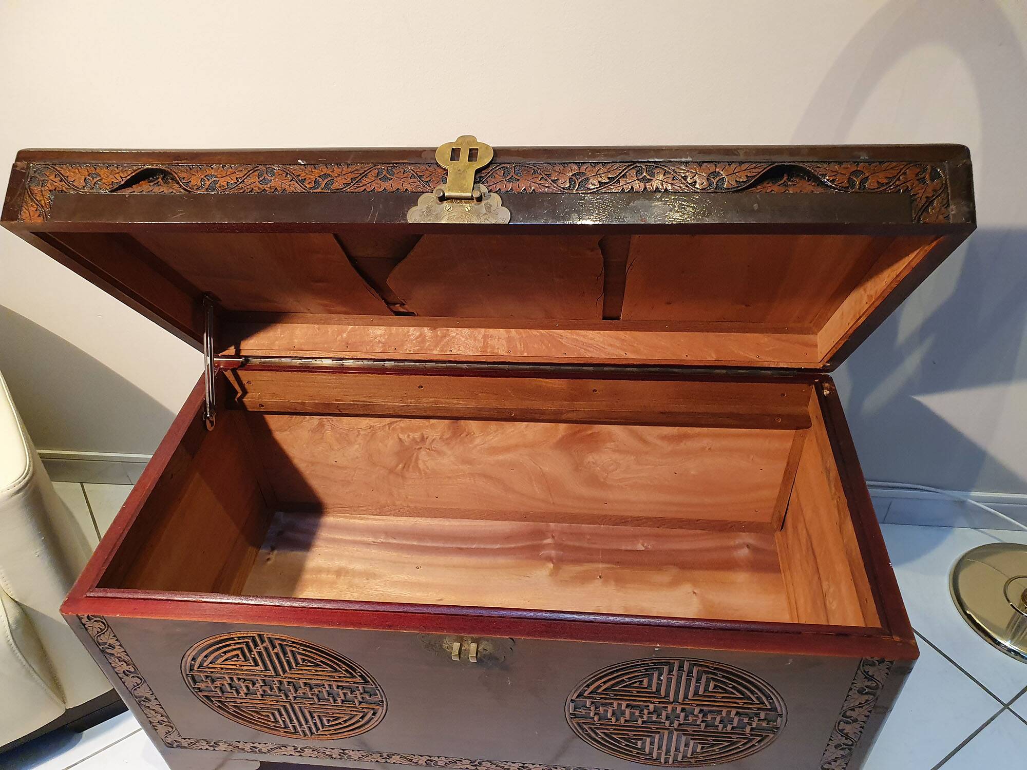 Chinese wedding chest in carved wood