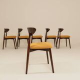 Ocra Dining Chairs set of 6, yellow bouclè fabric, Dark wood