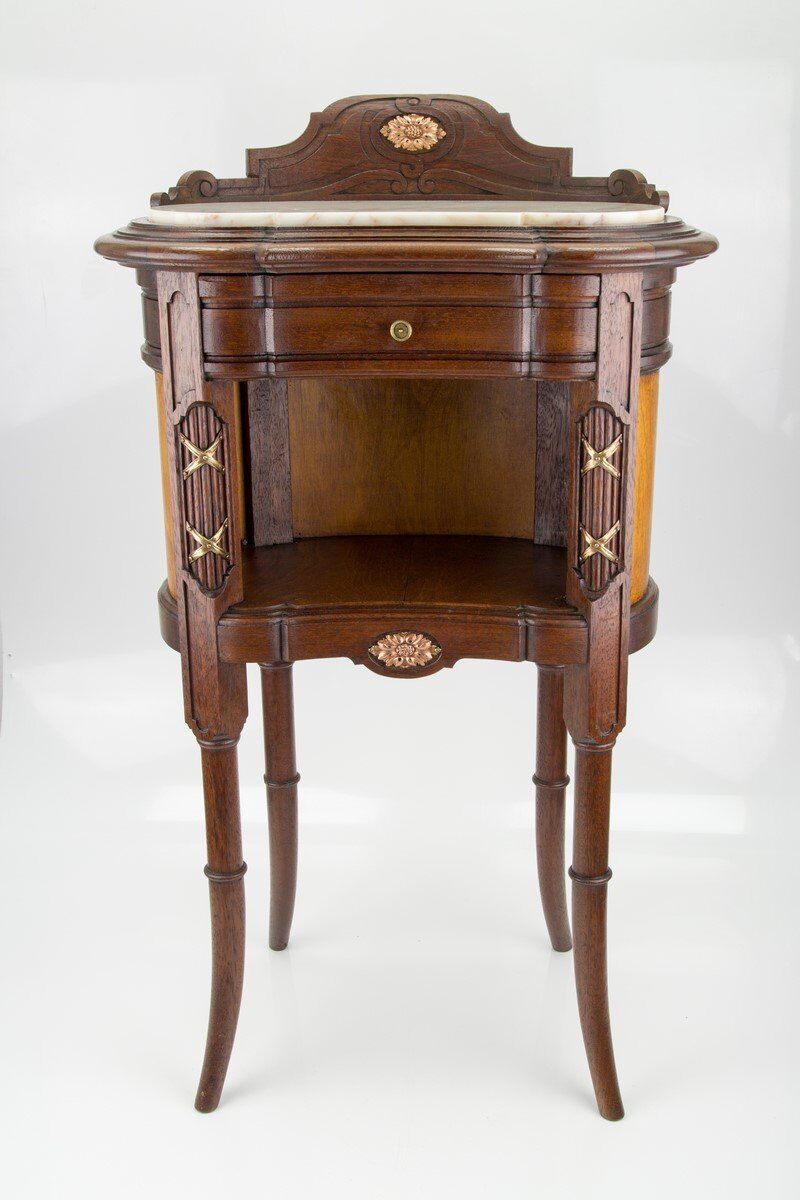 Louis XVI style walnut and marble cabinet
