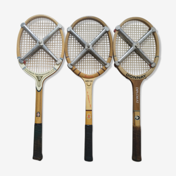 3 raquettes tennis bois 1950/1960