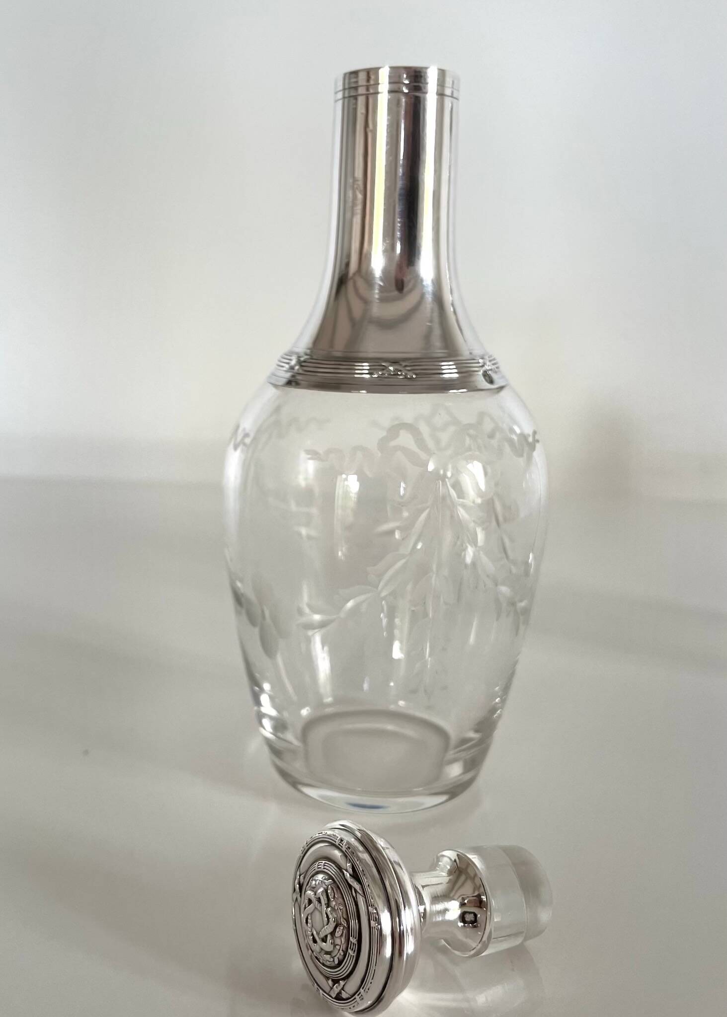 Pair of crystal and silver decanters - early 20th century